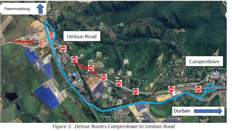 fig 1 sanral detour routes camperdown to umlaas road