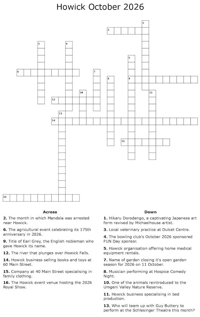Howick October 2026 Crossword Final