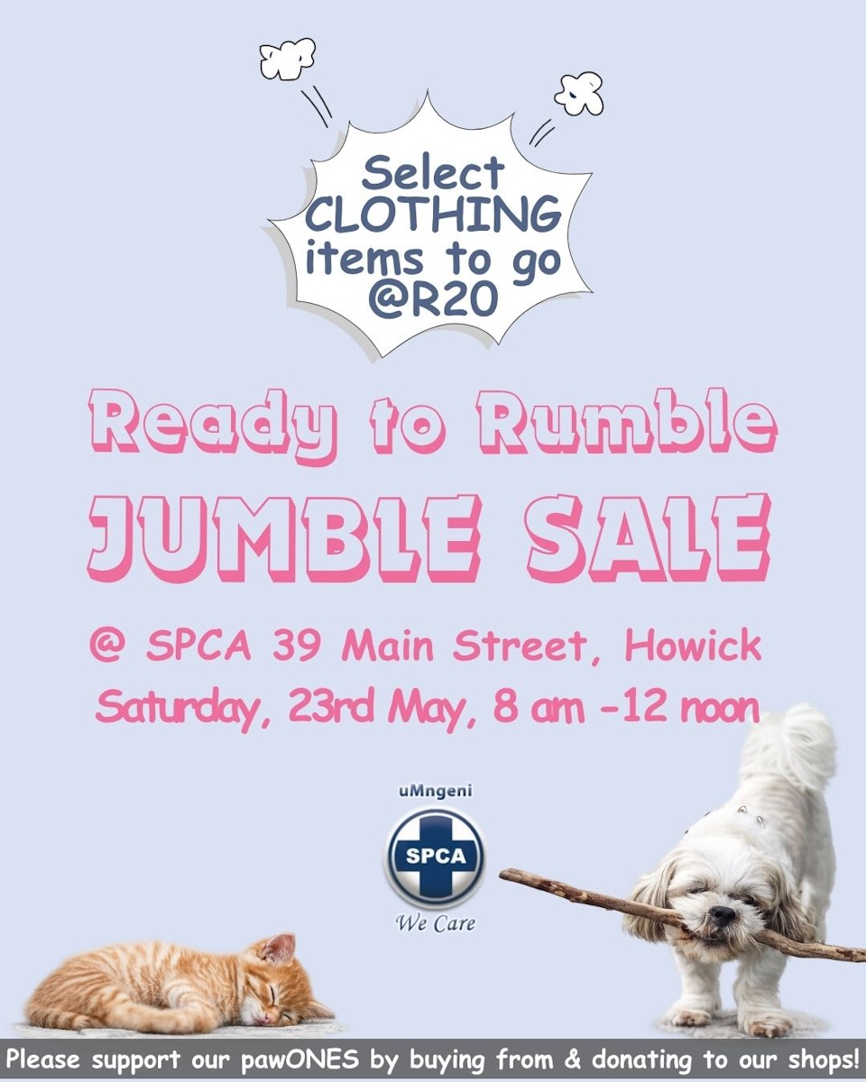 clothing jumble sale spca 23 may