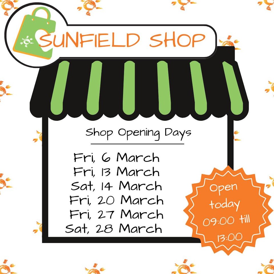 sunfield shop open days march 2026