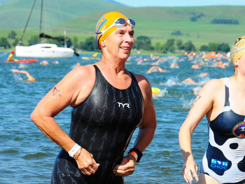 Gail Bristow after her 2020 swim cover